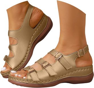 Generic Womens Orthopedic Wedge Sandals Dressy Summer Platform Wedge Wedding Shoes Ankle Strap Evening Sandals Fashion Casual Bridal Beach Shoes 2026 (Gold, 5