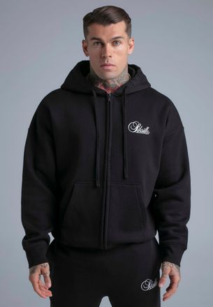 Siksilk para Hombres Negra Essentials Full Zip Sudadera con Capucha XXL