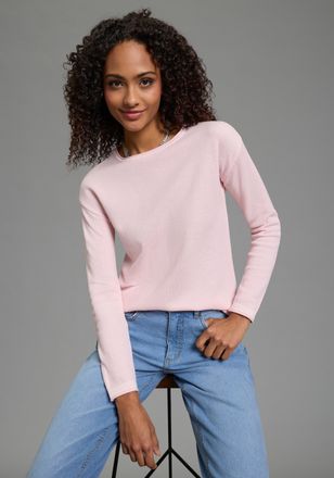 Laura Scott Rundhalspullover LAURA SCOTT, Damen, Gr. 32/34, rosa, Strick, Obermaterial: 50% Baumwolle, 50% Polyacryl, Waffelmuster, Basic, figurumspielend h&uuml;ftlan