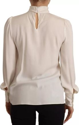 Dolce & Gabbana Off White Silk Long Sleeve Turtle Neck Womens Top (Pre-Owned)
