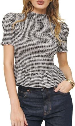Reformation Aggie Smocked Peplum Organic Cotton Blend Top in Remy Check at Nordstrom, Size X-Small