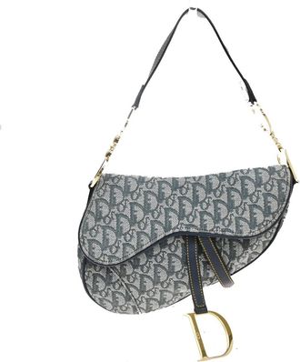 Dior Saddle Oblique Canvas Navy Canvas Handbag (Pre-Owned)