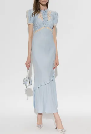 Self Portrait Satin Dress With Lace Inserts, Womens, Blue