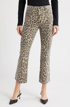 Good American Good Standard Leopard Print Kick Flare Jeans in Lucky Leopard001 at Nordstrom Rack, Size 14