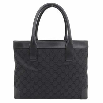 Gucci Black Gg Canvas Leather Handbag Tote Bag (Pre-Owned)