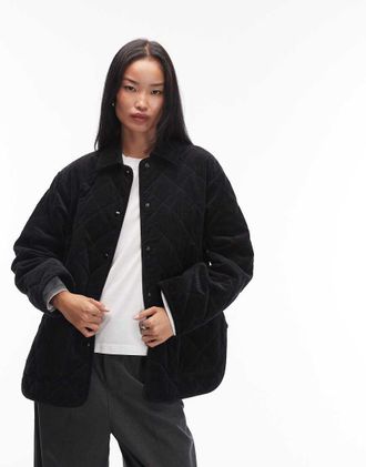 Arket Giacca oversize trapuntata in velluto a coste nera con colletto a contrasto-Nero