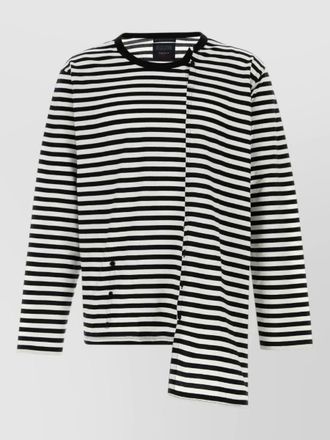Yohji Yamamoto cotton t-shirt asymmetrical crew neck stripes buttons