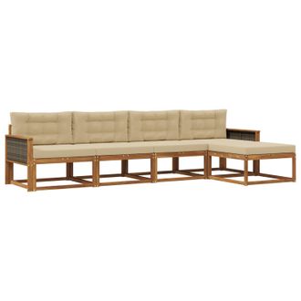 vidaXL Conjunto De Sof&aacute;s De Exterior Con Coj&iacute;n 5 Pcs Natural Y Beige Vidaxl