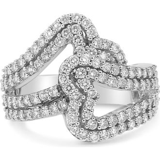 House of Brilliance 14K White Gold 1 1/2 Cttw Diamond Open Double Heart Bypass Ring at Nordstrom, Size 7