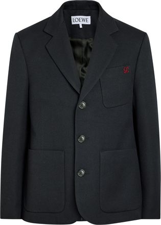 Loewe Logo-embroidered Wool Jacket - Navy - 52 (IT52 / XL)