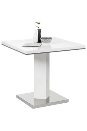 CARRYHOME Esstisch, Grau, Wei&szlig;, Edelstahlfarben, Metall, Holzwerkstoff, quadratisch, S&auml;ule, Bodenplatte, 80x76x80 cm, Esszimmer, Esstische, Esstische