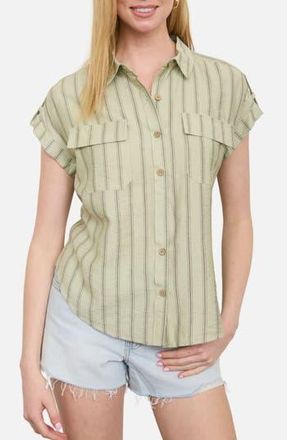 Blu Pepper Stripe Short Sleeve Button-Up Shirt in Light Olive at Nordstrom Rack, Size Medium