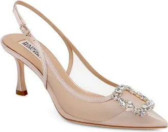 Badgley Mischka Yuta Pointed Toe Slingback Pump in Blush Satin at Nordstrom, Size 5.5