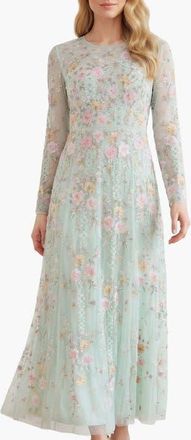 Needle & Thread Garden Rose Long Sleeve Maxi Gown in Sea Mist/pastel Mint at Nordstrom, Size 10