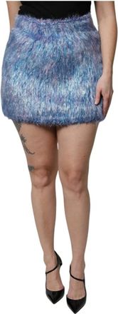 Dolce & Gabbana Rokken, Dames, Blauw, 3Xs, Multicolor Pluche Mini Rok met Hoge Taille