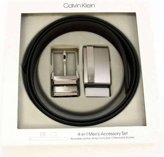 Calvin Klein Mens Reversible Leather Belt 3 Piece Set In Brown