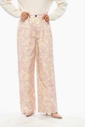 Burberry Pantaloni Straight Fit in Cotone con Motivo Floreale Burberry