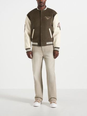 Mani&egrave;re De Voir Equestrian Wool-Blend Varsity Jacket in Olive at Nordstrom, Size Xx-Large