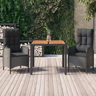 vidaXL Vidaxl - Set Comedor De Jard&iacute;n 3 Pzas Con Cojines Rat&aacute;n Sint&eacute;tico Negro