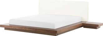 Beliani Beliani - Cama Moderna 160 X 200 Cm Con Plataforma Mesitas De Noche Cabecero De Piel Sint&eacute;tica Mdf Madera De Fresno Marr&oacute;n Zen