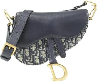Dior Pre-owned Oblique Canvas Saddle Shoulder Bag - Dames - Vintage Schoudertas - Blauw - ONE Size - Leer - Vintage