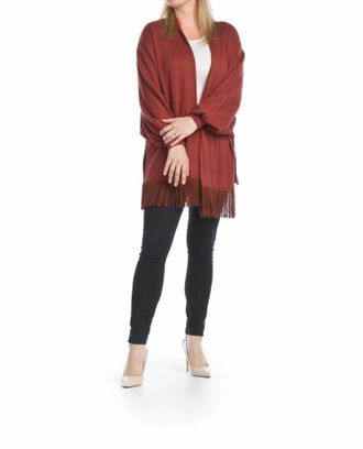 Papillon Waffle Knit Fringe Trim Cardigan In Rust