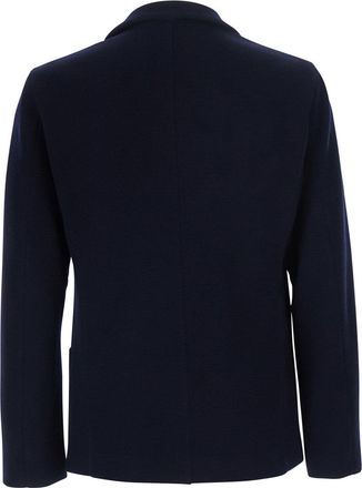 Giorgio Armani Mens Wool Knit V-Neck Jacket Blue Virgin Blazers