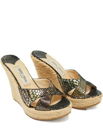 Jimmy Choo London Narisa embossed-leather heeled espadrilles - Black