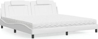 vidaXL Vidaxl - Cama Con Colch&oacute;n Cuero Sint&eacute;tico Blanco 200x200 Cm