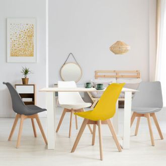 IDMarket Idmarket - Juego De 4 Sillas Sara Mezcla Escandinava De Colores Gris Oscuro, Gris Claro, Blanco Y Amarillo