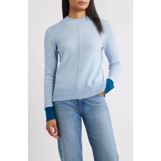 Griffen Contrast Trim Wool & Cashmere Crewneck Sweater in Light Blue at Nordstrom Rack, Size Large
