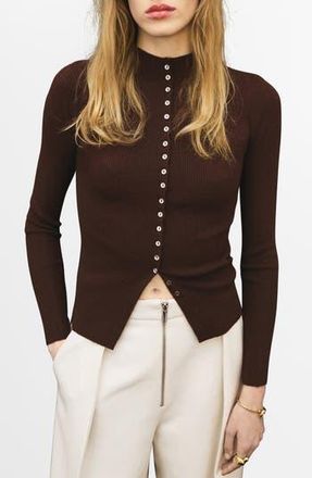 Mango Mock Neck Cardigan in Chocolate at Nordstrom Rack, Size X-Small