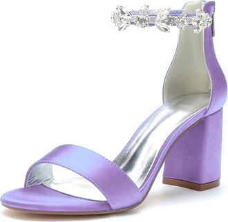 Generic Womens Block Heel Sandals Ankle Strap Chunky Heel Bridal Crystal Wedding Dress Shoes Wedding Heel Comfortable High Sandals 8Cm,Light Purple,10 UK