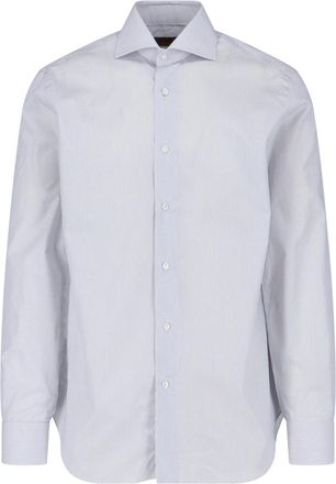 Barba White Striped Cotton Classic Collar Shirt