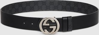 Gucci Reversible Belt With Interlocking G Buckle, Size Gucci 100, Black, Original GG Fabric