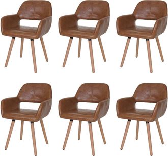 Hhg [nunca Usado] Juego De 6 Sillas De Comedor Hhg-429 Ii, Silla De Cocina, Dise&ntilde;o Retro A&ntilde;os 50, Piel Sint&eacute;tica, Imitaci&oacute;n De Ante, Patas Claras