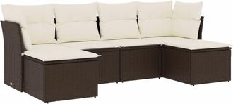 vidaXL Set Sof&aacute;s De Jard&iacute;n 6 Piezas Y Cojines Rat&aacute;n Sint&eacute;tico Marr&oacute;n Vidaxl