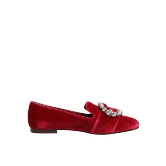 Dolce & Gabbana Rode Velvet Kristal Loafers Flats - Dames - Loafers - Rood - 36 EU - Katoen - Schoenen