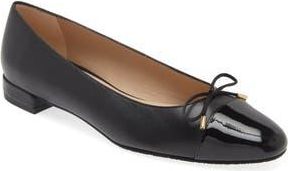 Stuart Weitzman Sleek Cap Toe Bow Flat in Black at Nordstrom Rack, Size 6.5