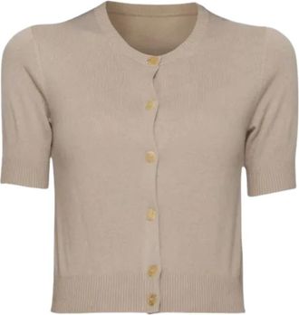 arch4 Stanley Cardigan met Korte Mouwen - Dames - Vesten - Beige - M - Kasjmier - Truien & Vesten