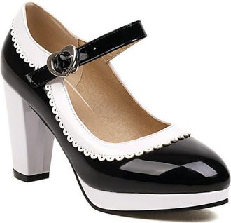 Generic Womens Two-Tone Mary Jane Shoes Chunky Heel Classic Office Heels Platform Formal Party Pumps,Black,5.5 UK