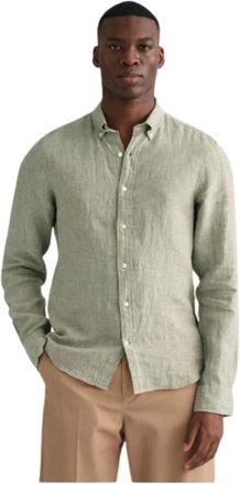 GANT Slim linnen overhemd met buttondown-kraag - Heren - Casual Overhemden - Groen - 3XL - Linnen - Overhemden