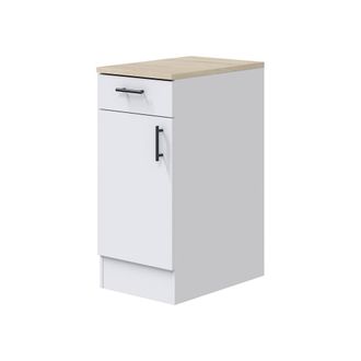 Dmora Mueble 1 Puerta Con Caj&oacute;n Casnigo, M&oacute;dulo De Almacenamiento Mixto, Base De Cocina, M&oacute;dulo Multifuncional, 40x60 H90 Cm, Blanco Y Roble - Dmora