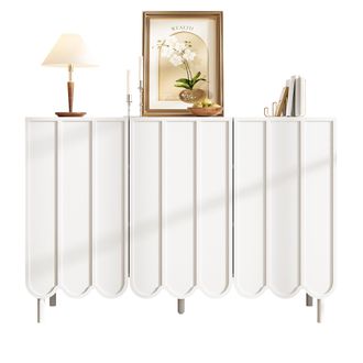 STILVORA Aparador Con 2 Puertas Onduladas Sin Tiradores, Estantes Ajustables, Estilo Moderno, En Mdf, 120&times;35&times;80 Cm, Blanco