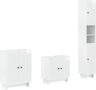 vidaXL Juego De Armarios De Ba&ntilde;o De 3 Piezas Ede Blanco Brillante Vidaxl