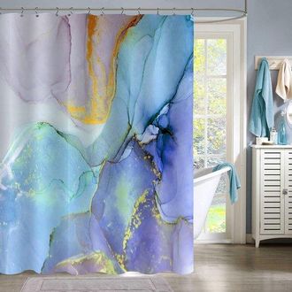 No Brand Cortina De Ducha - Cortina De Ducha Antimoho - Cortina De Ducha Con Estampado De M&aacute;rmol De Colores - Poli&eacute;ster Lavable - Impermeable - Para Ba&ntilde;o Y Ba&ntilde;