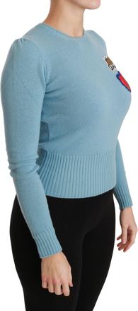 Dolce & Gabbana Womens Beaded Crown & Heart Wool Sweater Blue