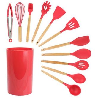 MegaChef Silicone and Wood Cooking Utensils, Set of 12 in Red at Nordstrom