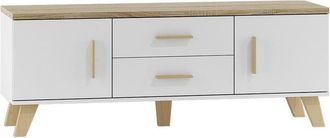 Mirjan24 Mueble Tv Larfloi 103, Blanco + Roble Sonoma, N&uacute;mero De Puertas: 2, N&uacute;mero De Cajones: 2, 140x53x40cm