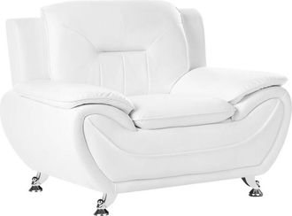 Beliani Armchair White Vegan Eco Leather Pillow Top Arms Silver Metal Legs Easy Clean Modern Glam Style Living Room LEIRA